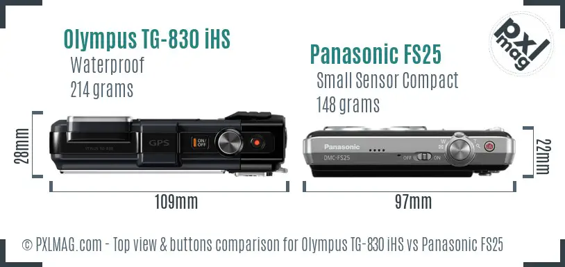 Olympus TG-830 iHS vs Panasonic FS25 top view buttons comparison