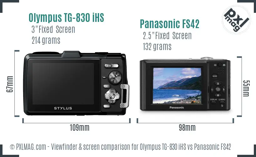 Olympus TG-830 iHS vs Panasonic FS42 Screen and Viewfinder comparison