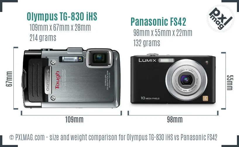 Olympus TG-830 iHS vs Panasonic FS42 size comparison