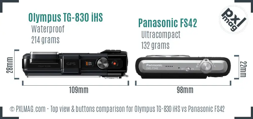 Olympus TG-830 iHS vs Panasonic FS42 top view buttons comparison