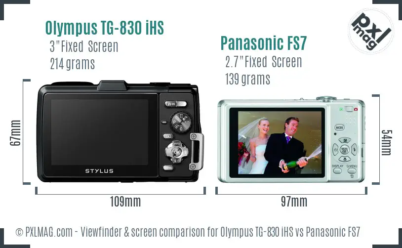 Olympus TG-830 iHS vs Panasonic FS7 Screen and Viewfinder comparison