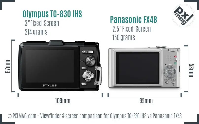 Olympus TG-830 iHS vs Panasonic FX48 Screen and Viewfinder comparison