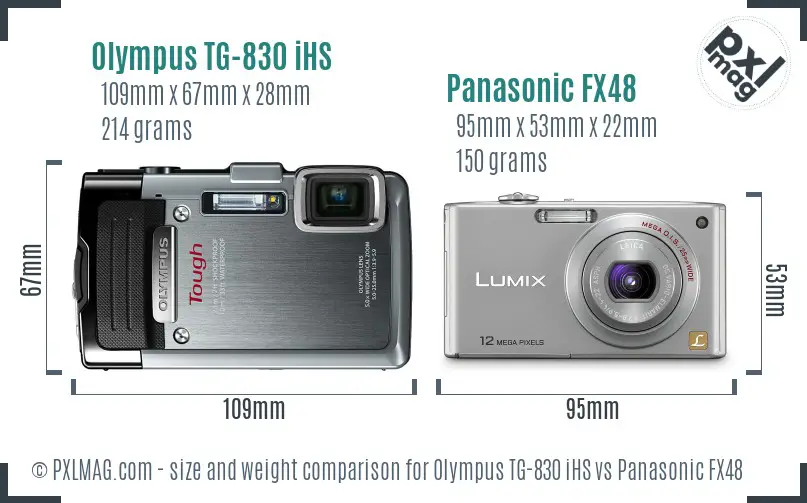 Olympus TG-830 iHS vs Panasonic FX48 size comparison