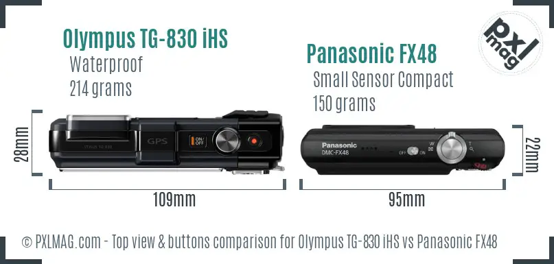 Olympus TG-830 iHS vs Panasonic FX48 top view buttons comparison