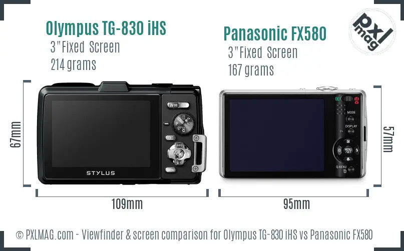 Olympus TG-830 iHS vs Panasonic FX580 Screen and Viewfinder comparison