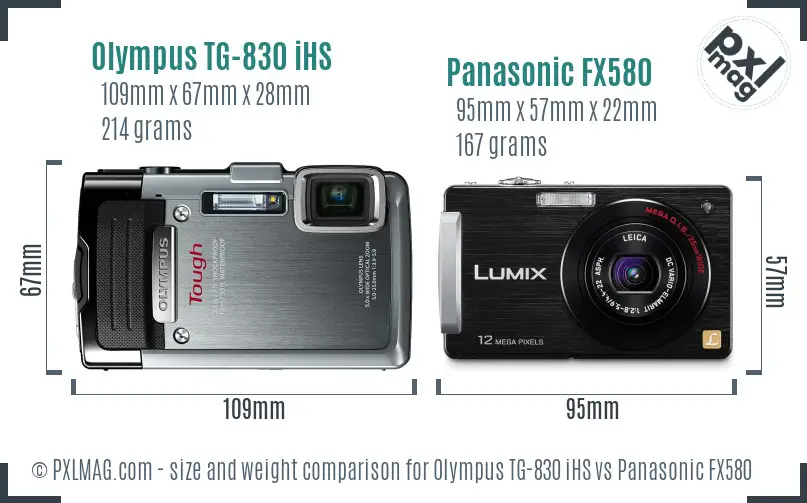 Olympus TG-830 iHS vs Panasonic FX580 size comparison