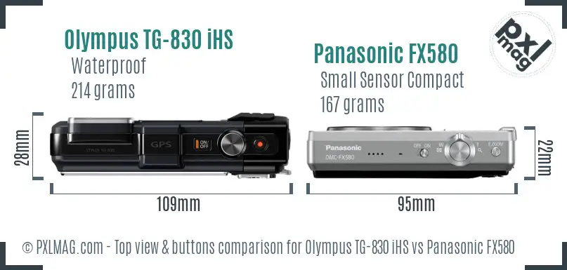 Olympus TG-830 iHS vs Panasonic FX580 top view buttons comparison