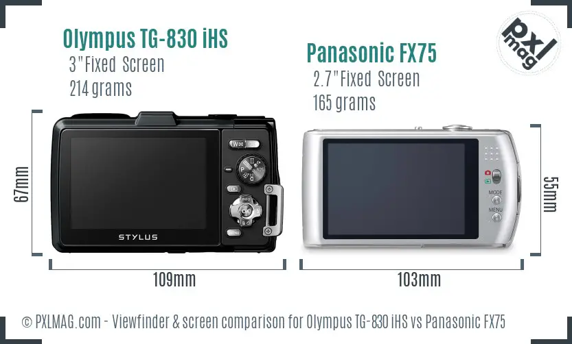 Olympus TG-830 iHS vs Panasonic FX75 Screen and Viewfinder comparison