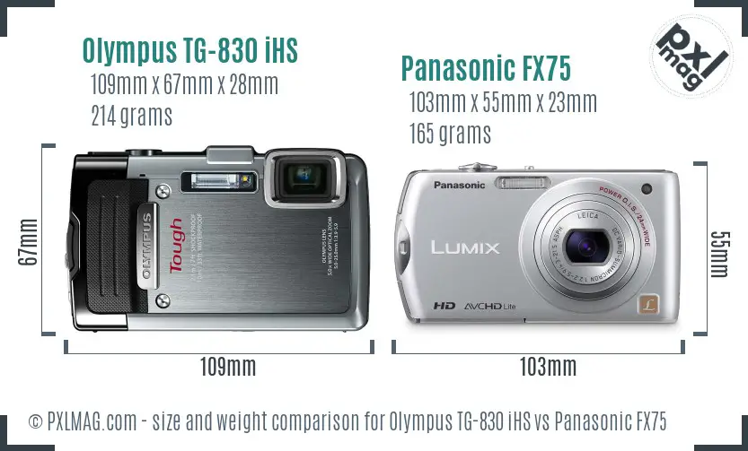 Olympus TG-830 iHS vs Panasonic FX75 size comparison