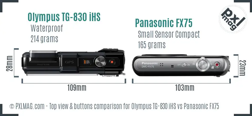 Olympus TG-830 iHS vs Panasonic FX75 top view buttons comparison