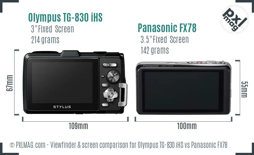 Olympus TG-830 iHS vs Panasonic FX78 Screen and Viewfinder comparison