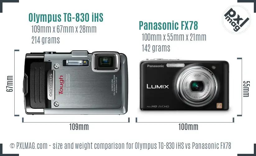 Olympus TG-830 iHS vs Panasonic FX78 size comparison