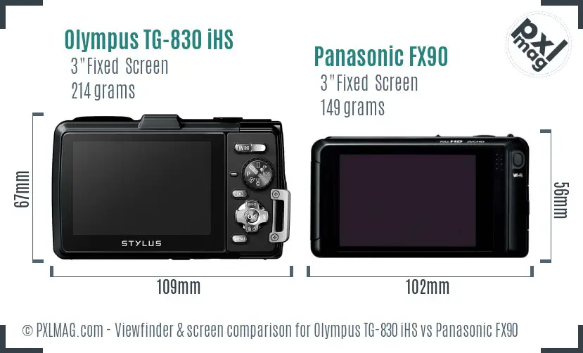 Olympus TG-830 iHS vs Panasonic FX90 Screen and Viewfinder comparison