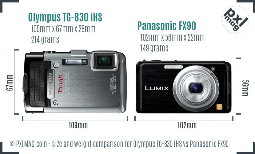 Olympus TG-830 iHS vs Panasonic FX90 size comparison