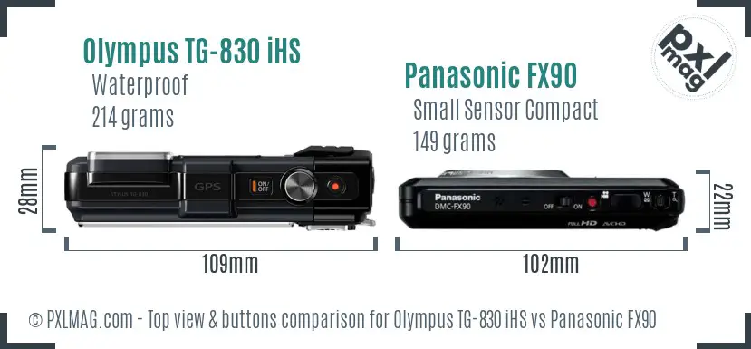 Olympus TG-830 iHS vs Panasonic FX90 top view buttons comparison