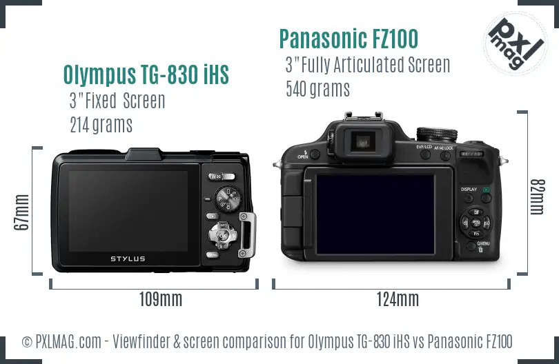 Olympus TG-830 iHS vs Panasonic FZ100 Screen and Viewfinder comparison