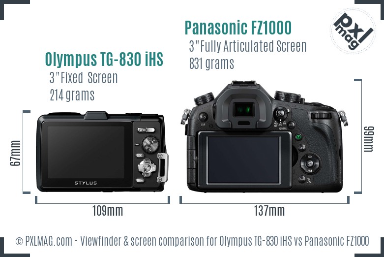 Olympus TG-830 iHS vs Panasonic FZ1000 Screen and Viewfinder comparison
