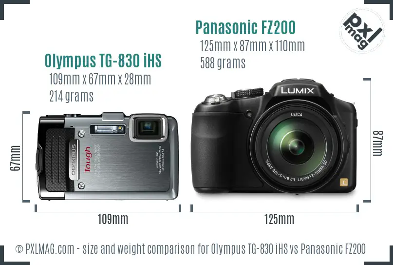 Olympus TG-830 iHS vs Panasonic FZ200 size comparison