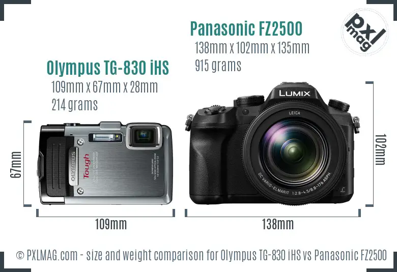 Olympus TG-830 iHS vs Panasonic FZ2500 size comparison Olympus TG-830 iHS vs Panasonic FZ2500 size comparison