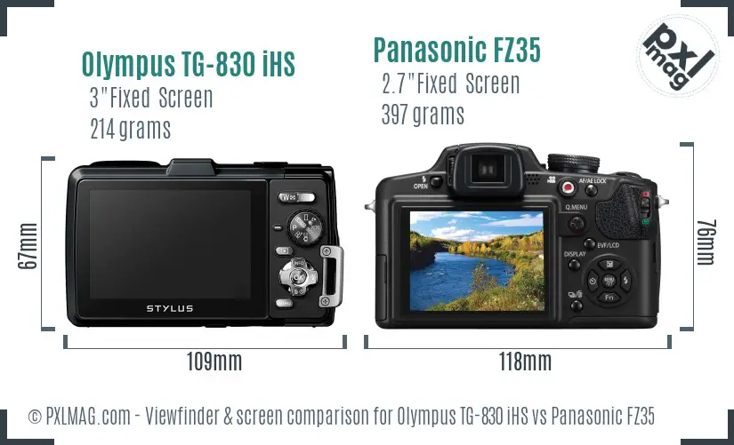 Olympus TG-830 iHS vs Panasonic FZ35 Screen and Viewfinder comparison