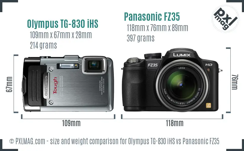 Olympus TG-830 iHS vs Panasonic FZ35 size comparison