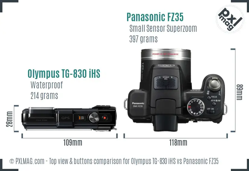 Olympus TG-830 iHS vs Panasonic FZ35 top view buttons comparison