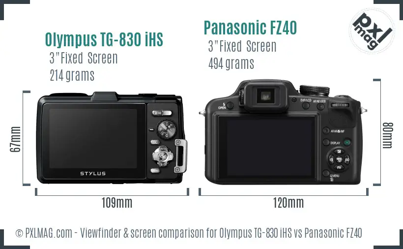 Olympus TG-830 iHS vs Panasonic FZ40 Screen and Viewfinder comparison Olympus TG-830 iHS vs Panasonic FZ40 Screen and Viewfinder comparison
