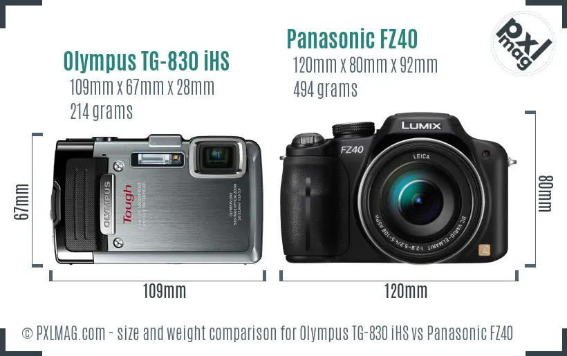 Olympus TG-830 iHS vs Panasonic FZ40 size comparison Olympus TG-830 iHS vs Panasonic FZ40 size comparison