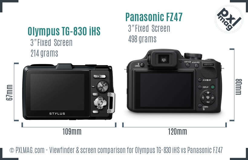 Olympus TG-830 iHS vs Panasonic FZ47 Screen and Viewfinder comparison