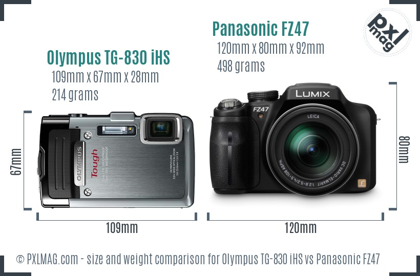 Olympus TG-830 iHS vs Panasonic FZ47 size comparison Olympus TG-830 iHS vs Panasonic FZ47 size comparison