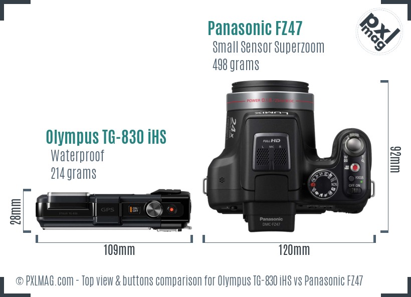 Olympus TG-830 iHS vs Panasonic FZ47 top view buttons comparison