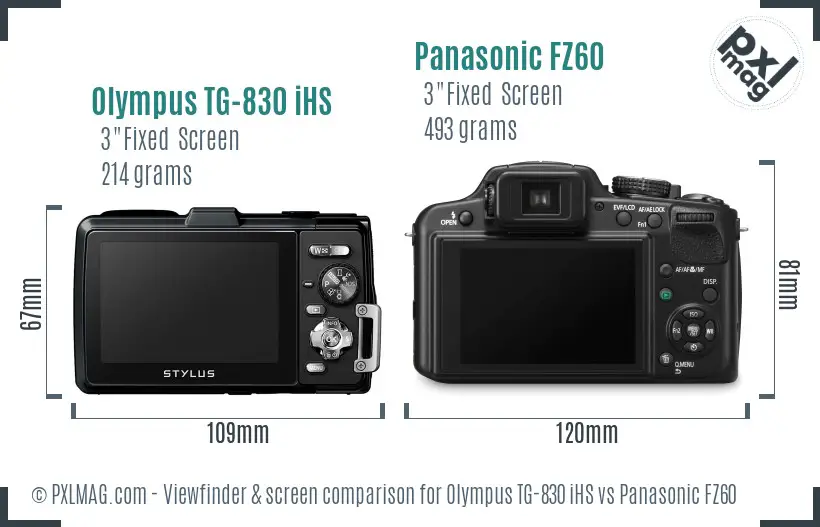 Olympus TG-830 iHS vs Panasonic FZ60 Screen and Viewfinder comparison