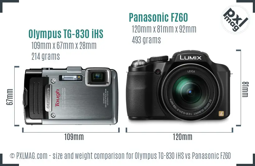 Olympus TG-830 iHS vs Panasonic FZ60 size comparison