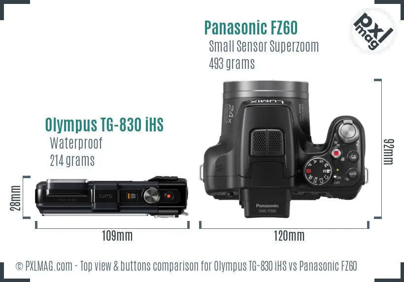 Olympus TG-830 iHS vs Panasonic FZ60 top view buttons comparison