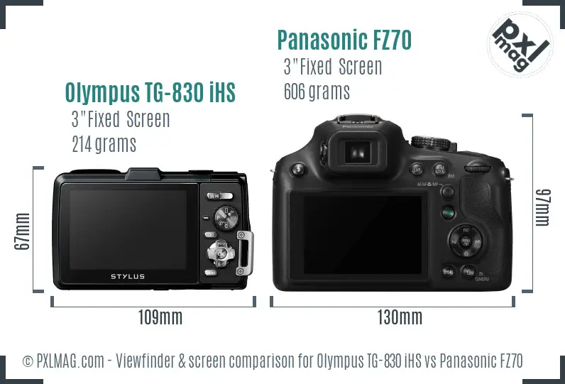 Olympus TG-830 iHS vs Panasonic FZ70 Screen and Viewfinder comparison