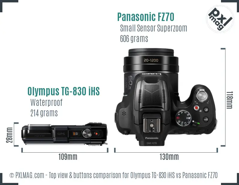 Olympus TG-830 iHS vs Panasonic FZ70 top view buttons comparison