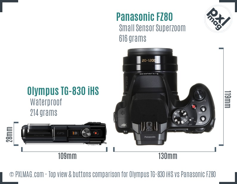 Olympus TG-830 iHS vs Panasonic FZ80 top view buttons comparison