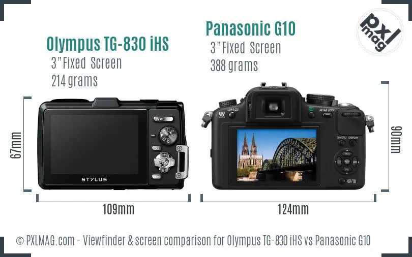 Olympus TG-830 iHS vs Panasonic G10 Screen and Viewfinder comparison Olympus TG-830 iHS vs Panasonic G10 Screen and Viewfinder comparison