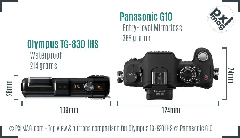 Olympus TG-830 iHS vs Panasonic G10 top view buttons comparison Olympus TG-830 iHS vs Panasonic G10 top view buttons comparison