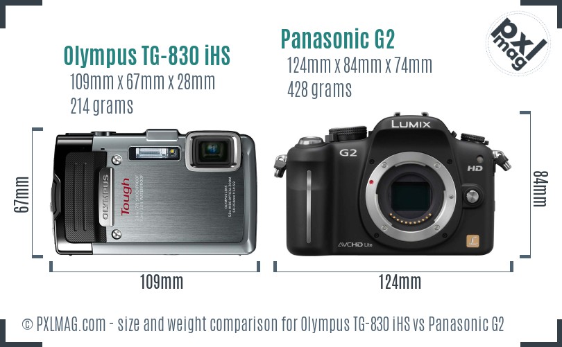 Olympus TG-830 iHS vs Panasonic G2 size comparison