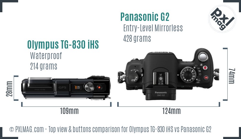 Olympus TG-830 iHS vs Panasonic G2 top view buttons comparison
