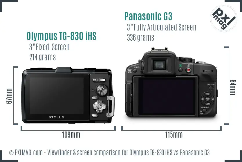 Olympus TG-830 iHS vs Panasonic G3 Screen and Viewfinder comparison