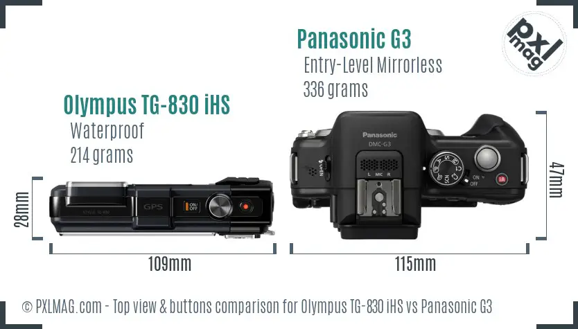 Olympus TG-830 iHS vs Panasonic G3 top view buttons comparison