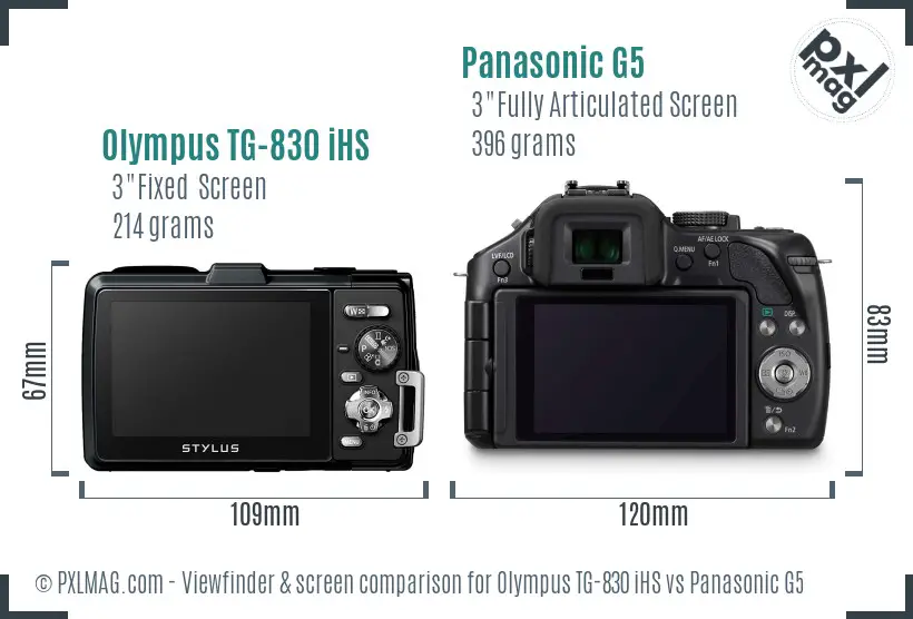 Olympus TG-830 iHS vs Panasonic G5 Screen and Viewfinder comparison