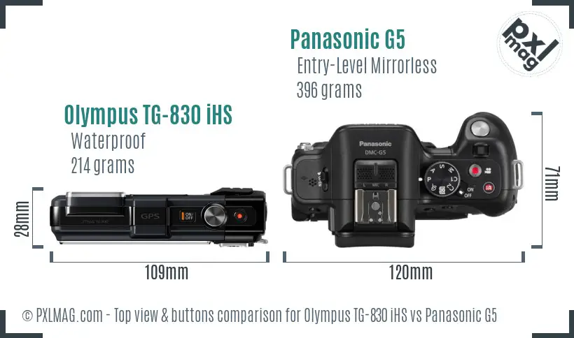 Olympus TG-830 iHS vs Panasonic G5 top view buttons comparison