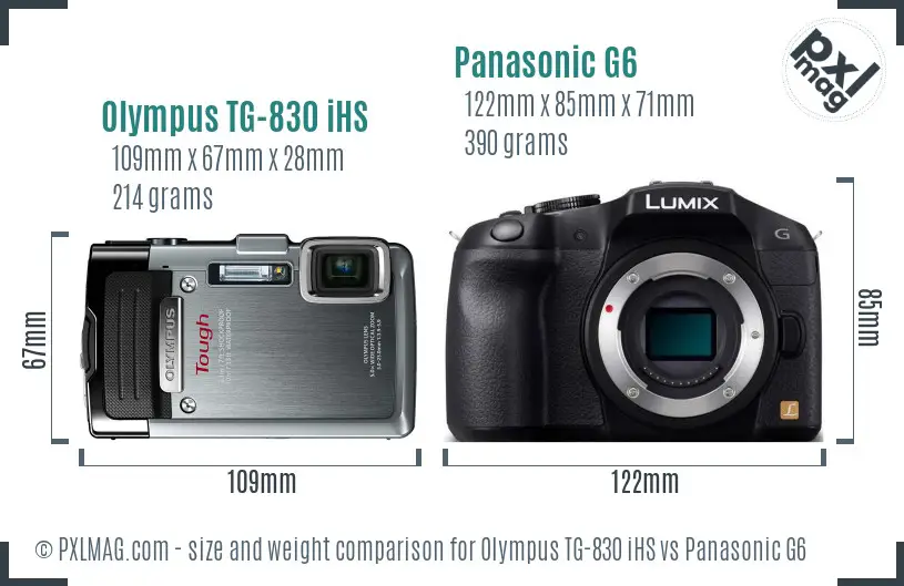 Olympus TG-830 iHS vs Panasonic G6 size comparison