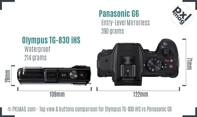 Olympus TG-830 iHS vs Panasonic G6 top view buttons comparison