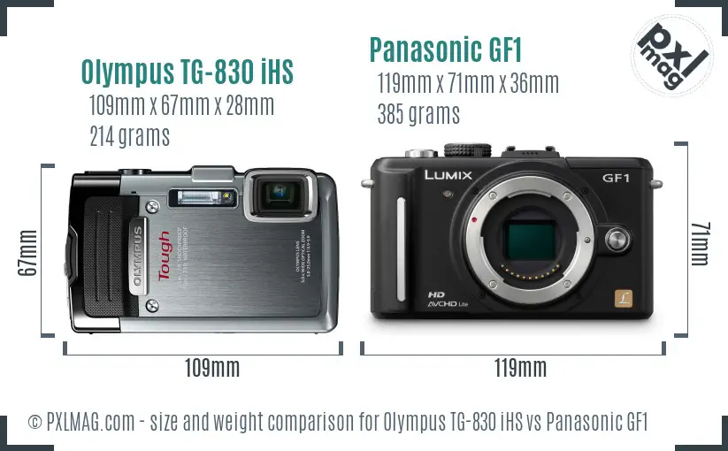Olympus TG-830 iHS vs Panasonic GF1 size comparison