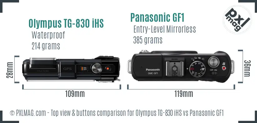Olympus TG-830 iHS vs Panasonic GF1 top view buttons comparison