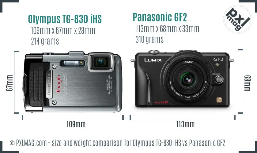 Olympus TG-830 iHS vs Panasonic GF2 size comparison Olympus TG-830 iHS vs Panasonic GF2 size comparison